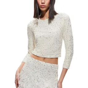 Alice and Olivia Womens Delaina Sequin Beaded Cropped