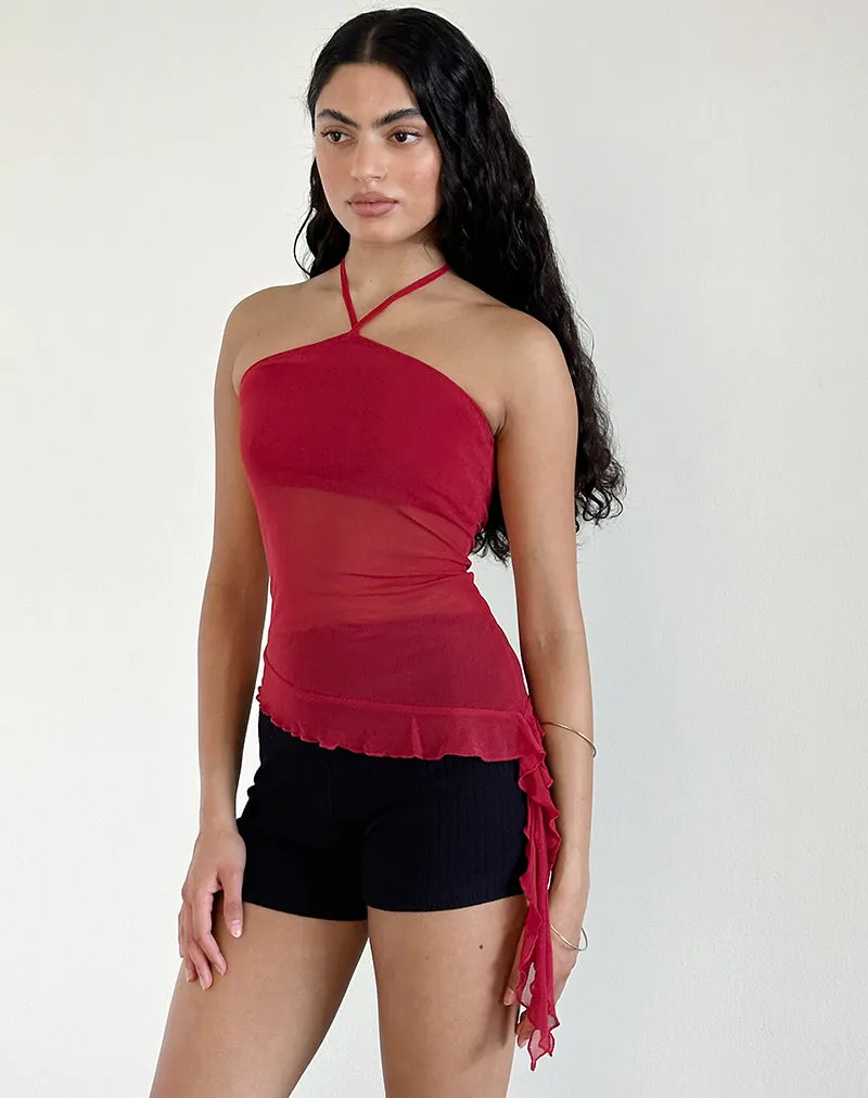 Arabella Halterneck Top in Mesh Cherry