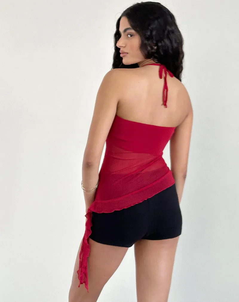 Arabella Halterneck Top in Mesh Cherry