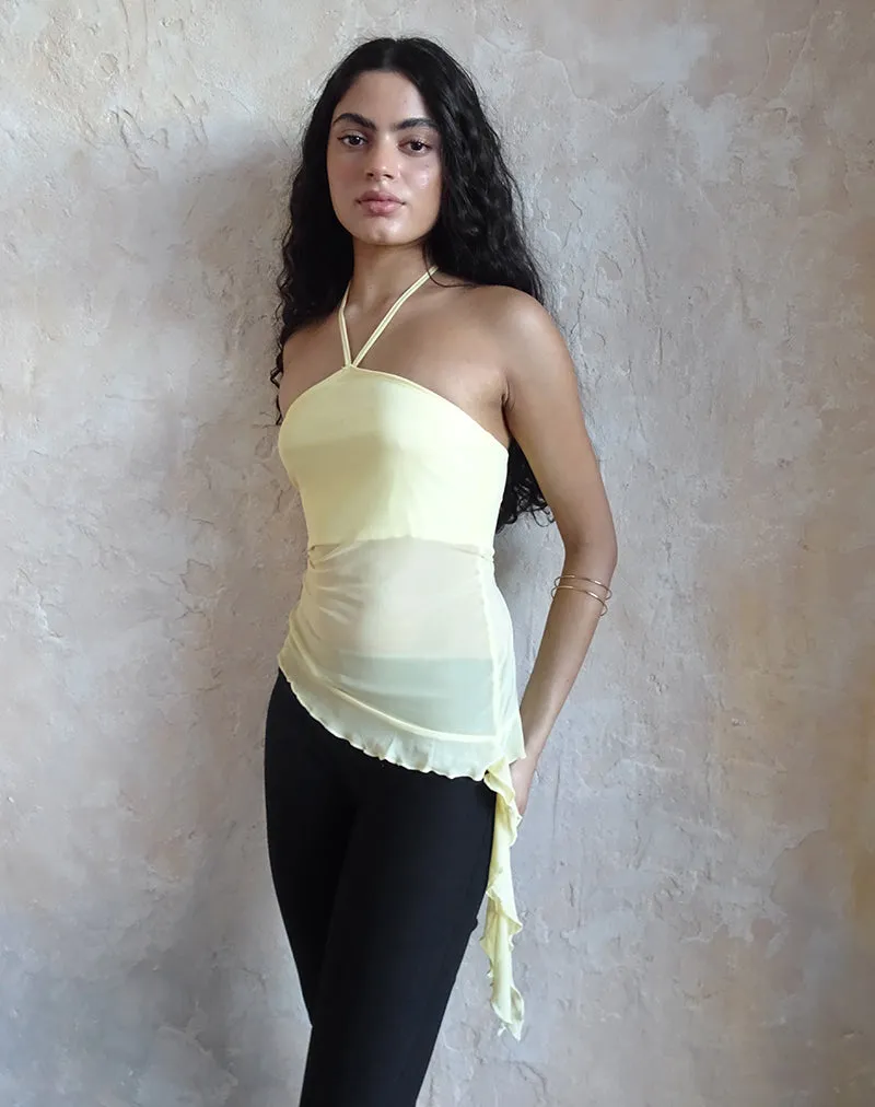 Arabella Halterneck Top in Mesh Lemon