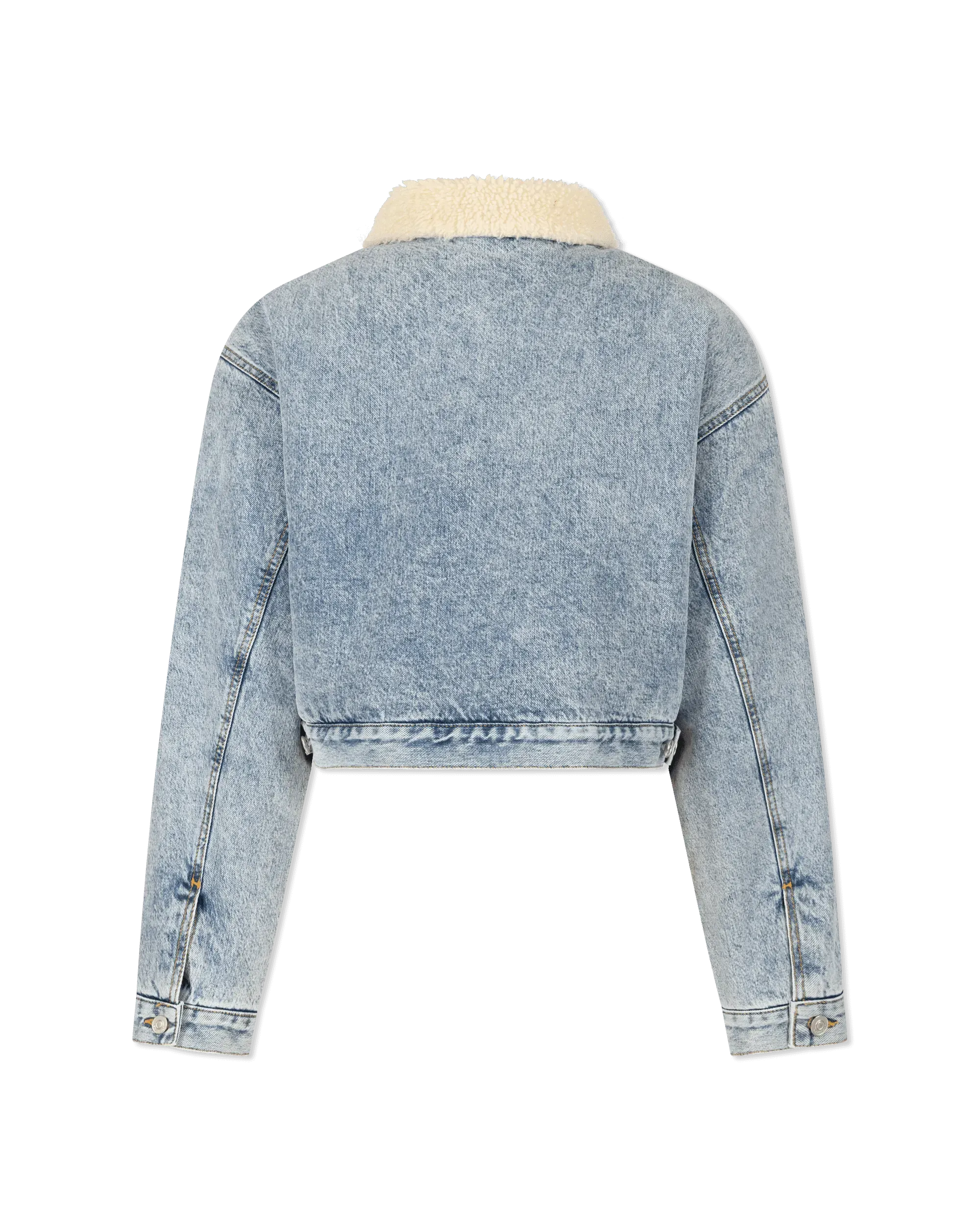 Bi Material Shearling Collar Cropped Denim Jacket