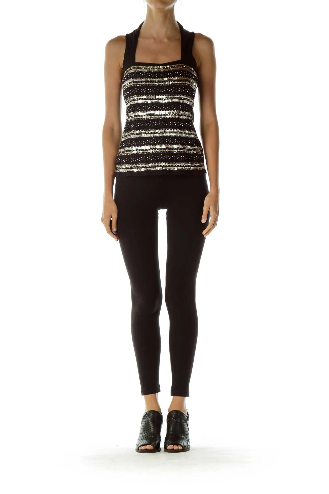 Black Gold Sequined Tank Top