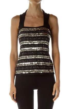 Black Gold Sequined Tank Top