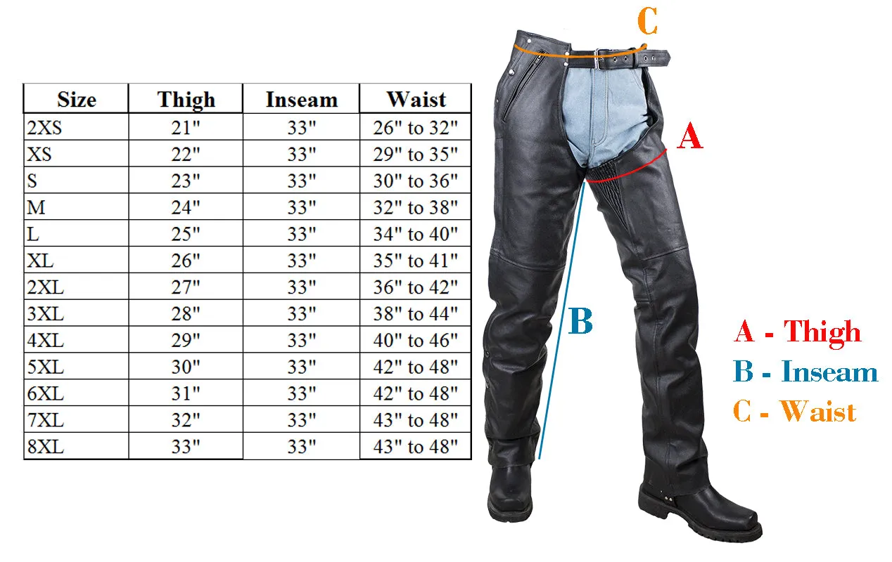 Black Multi-Pocket Leather Chaps with Removable lining