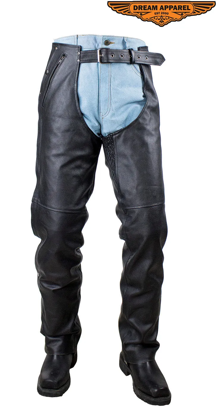 Black Multi-Pocket Leather Chaps with Removable lining