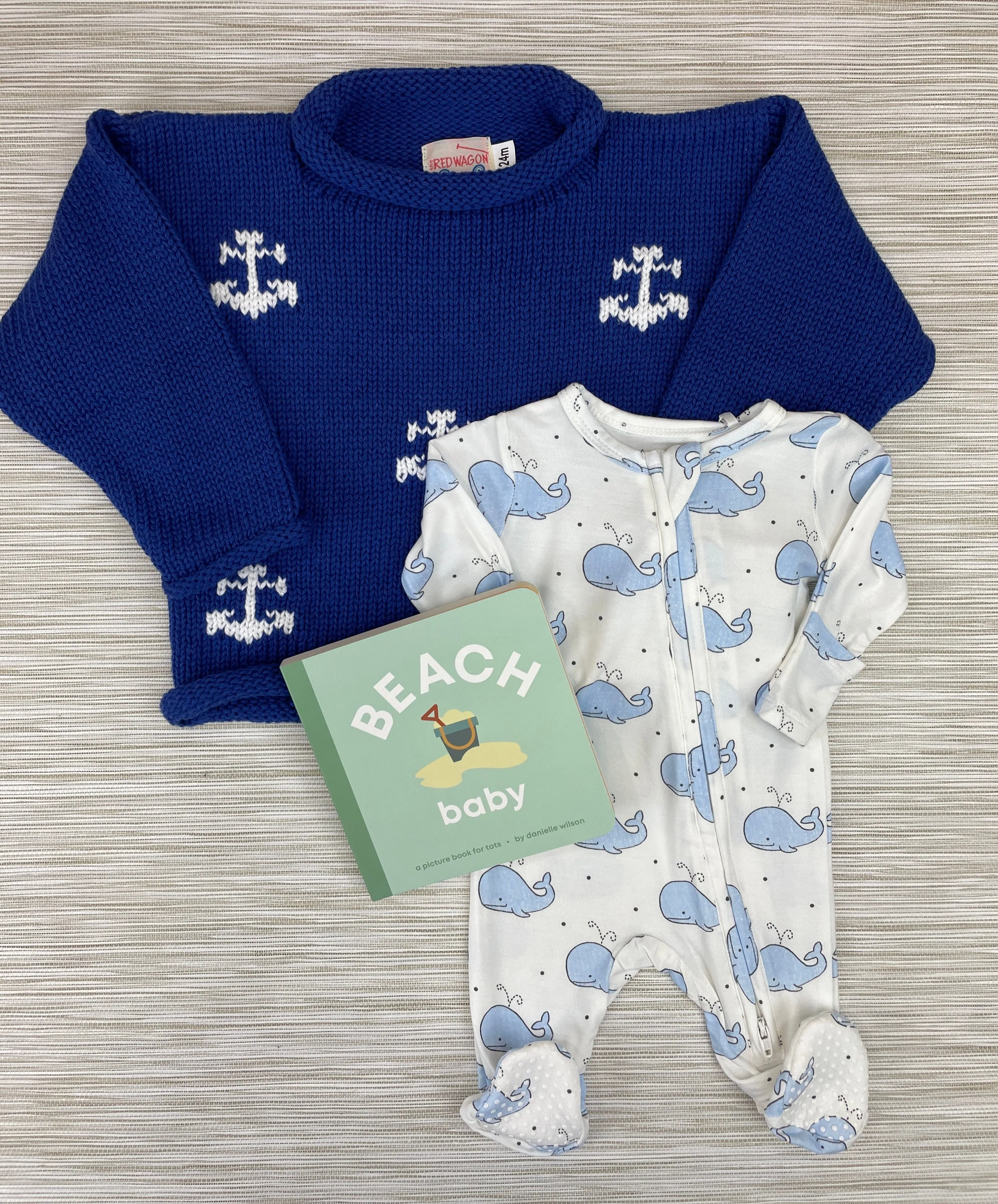 Blue and White Anchors Roll Neck Sweater