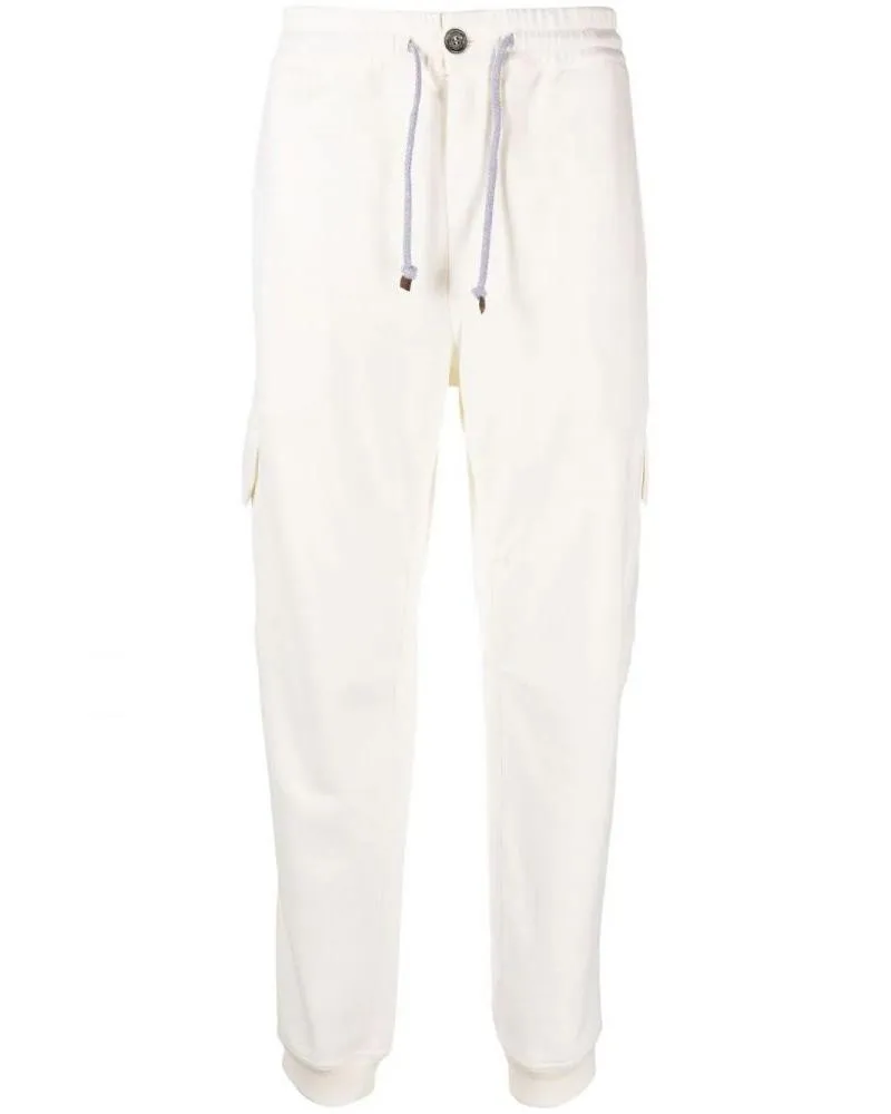 Brunello Cucinelli Mens Drawstring Cargo Cotton Joggers in White