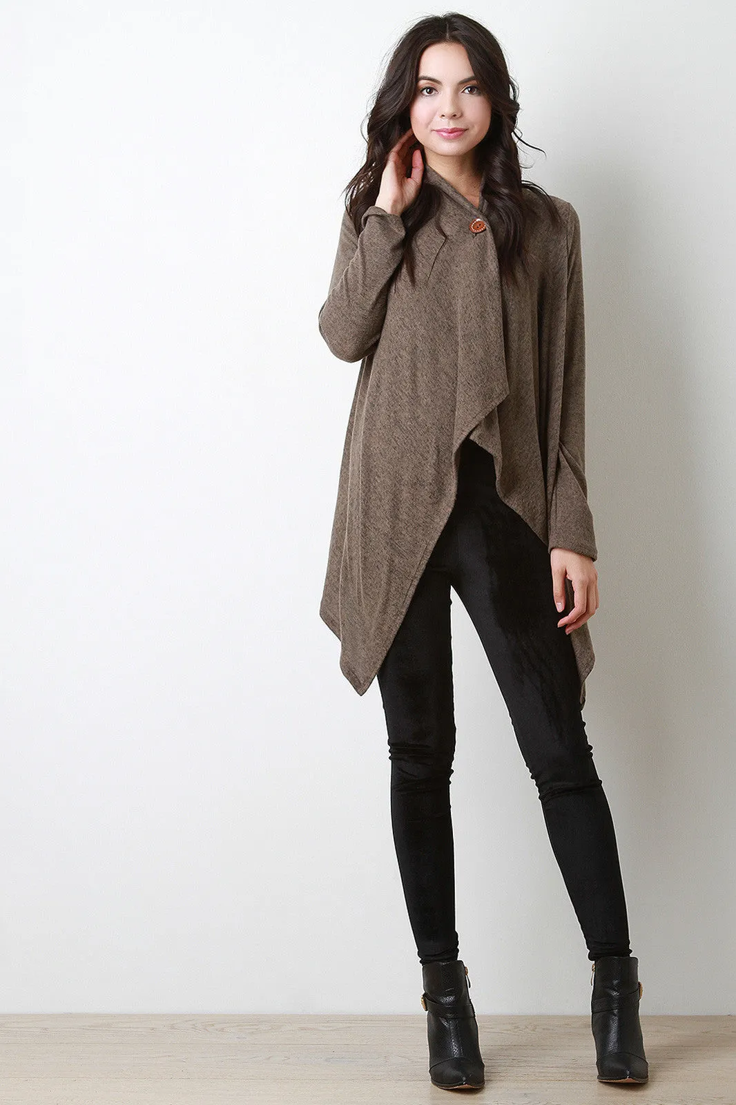 Button Asymmetrical Long Sleeves Cardigan