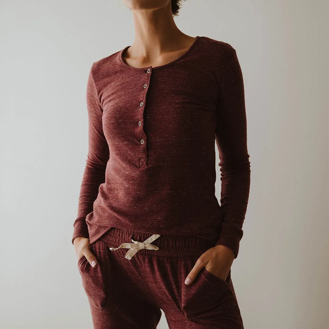 Cabin Fever Henley, Heather Maroon