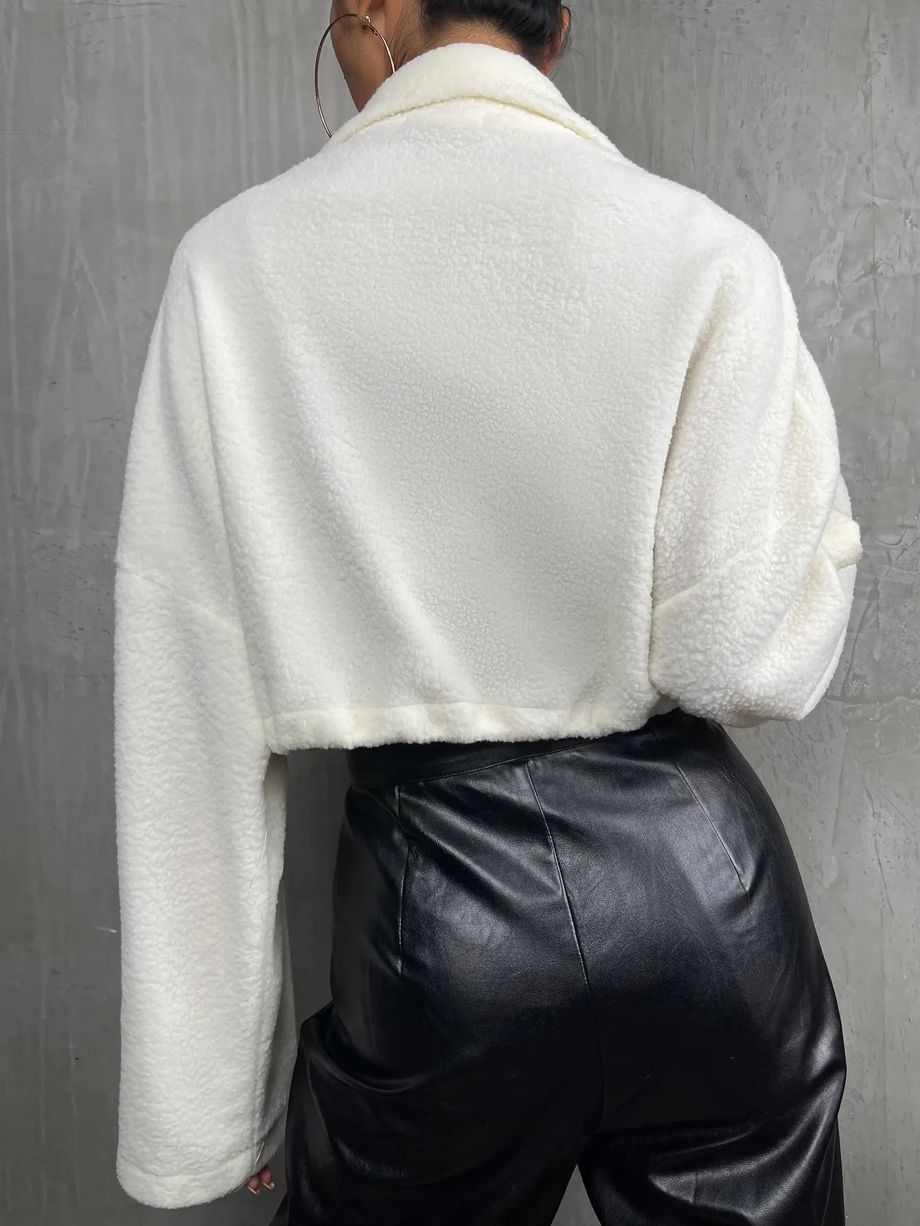 Casual Plain Zipper Long Sleeve Collar Crop Women Jacket