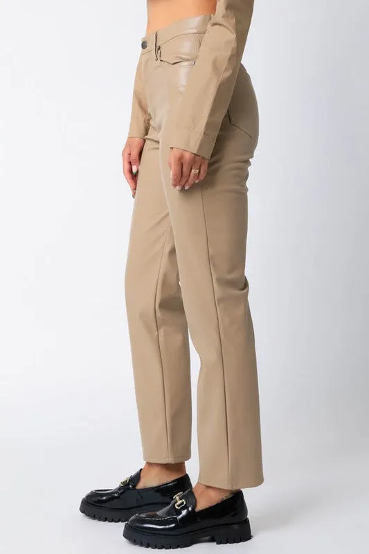 City Girl Faux Leather Pants- Taupe