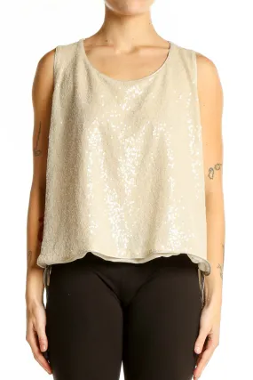 Cream Sequined Sleeveless Blouse