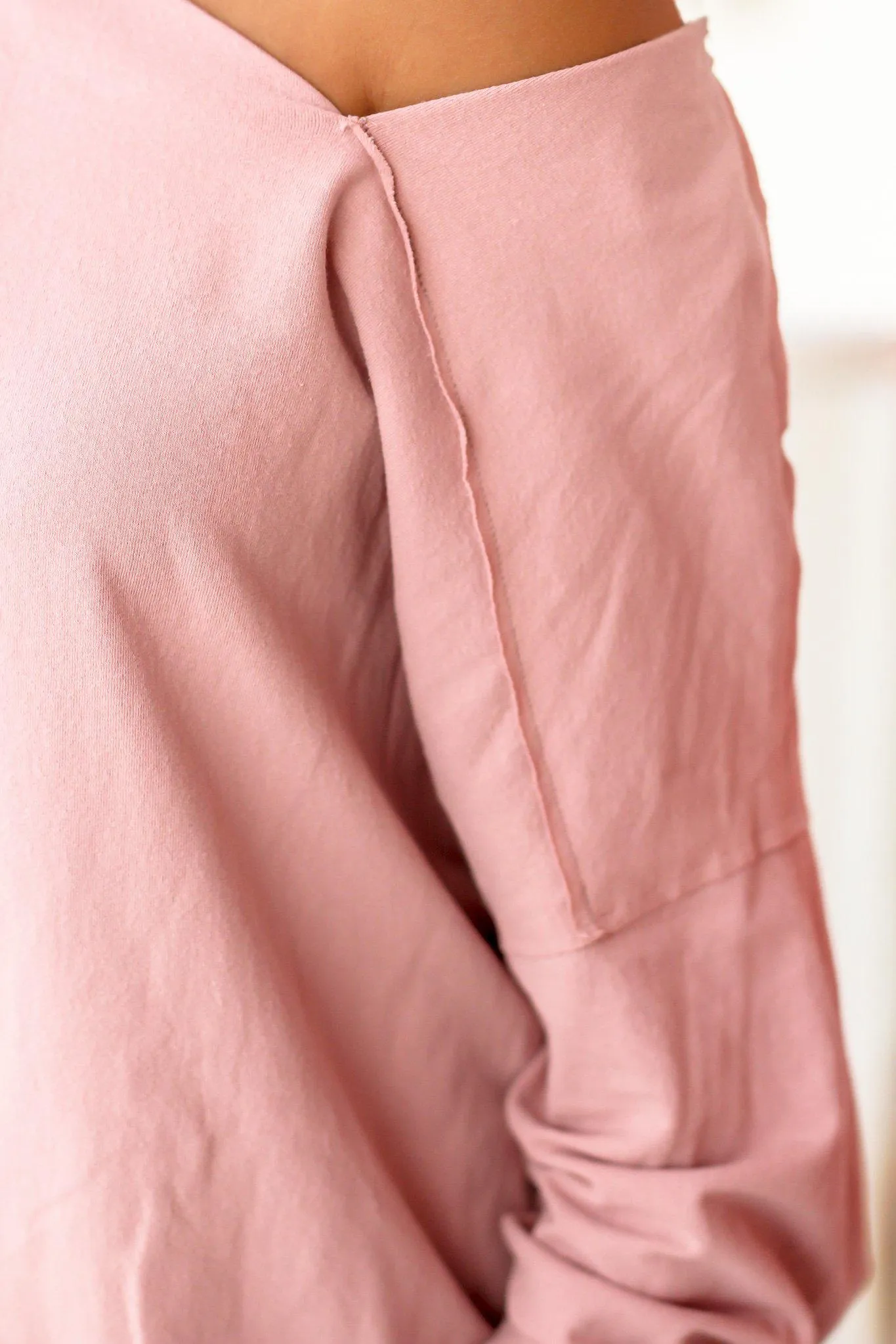 Dusty Rose Long Sleeve Top with Asymmetrical Neckline