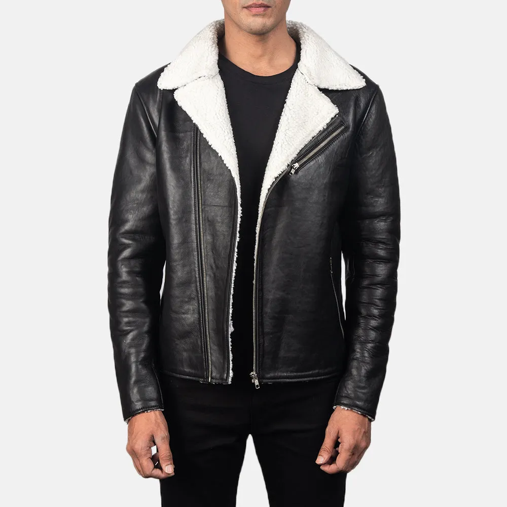 Emberix Shearling Black Biker Leather Jacket