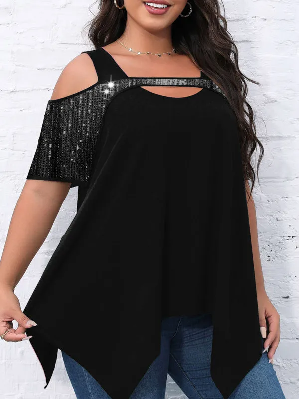 Festive Sequined Cutout Shoulder