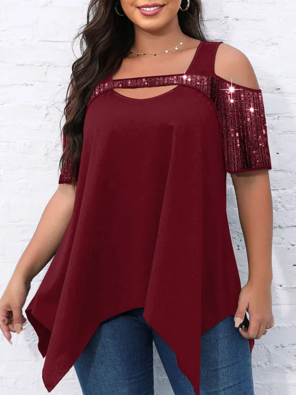 Festive Sequined Cutout Shoulder