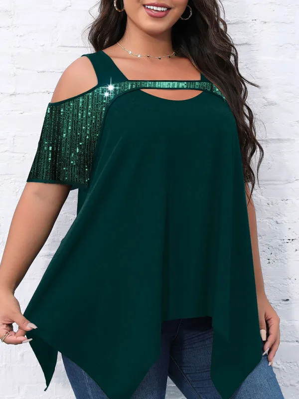 Festive Sequined Cutout Shoulder