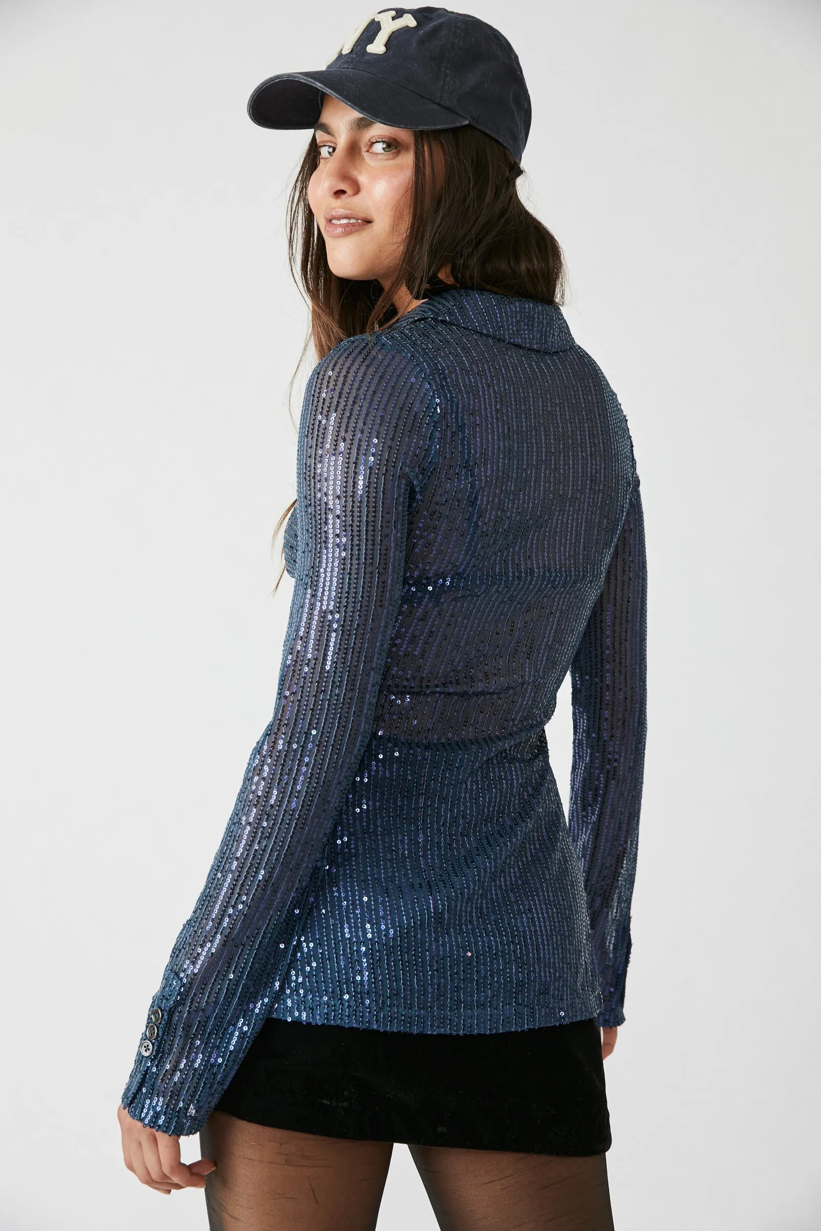 Free People Sequin Shirtee in Varsity Navy