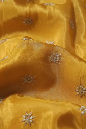 Gold Zari With Sequins Small Floral Booti Embroidery Work On Yellow Pure Viscose Zari Tissue Fabric