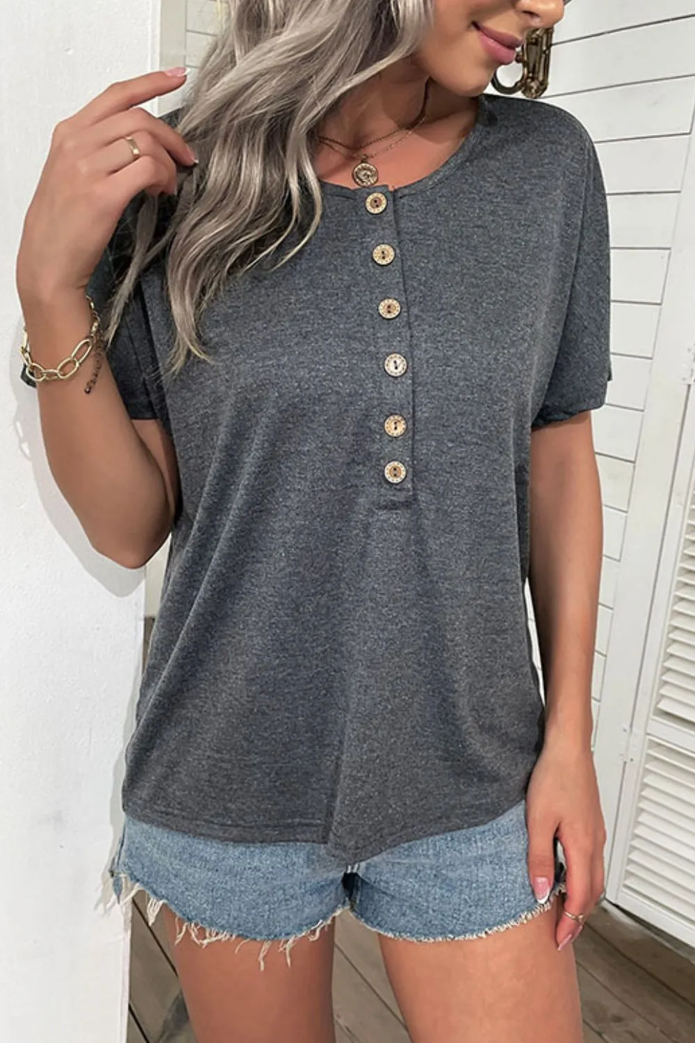 Half Button Short Sleeve Henley