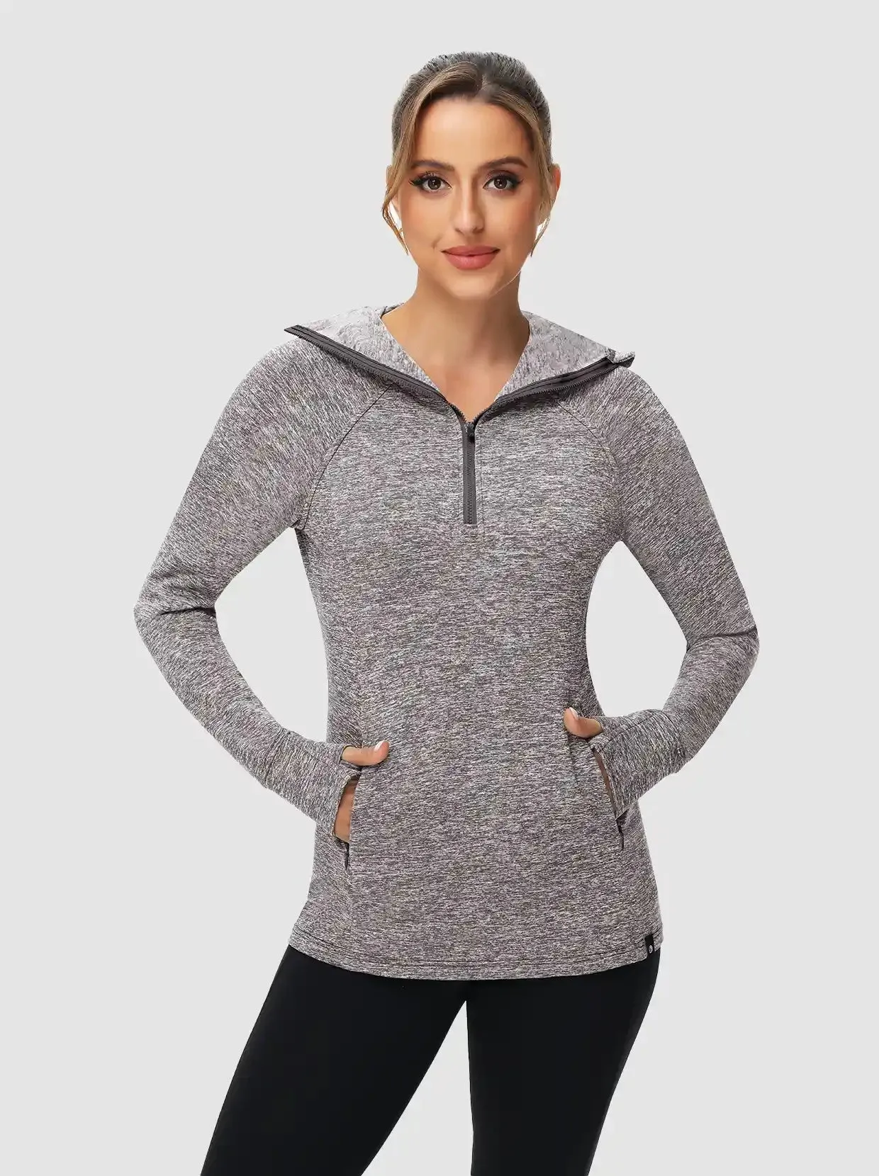 Half-zip Hoodies Long-sleeve Thermal Top for Women