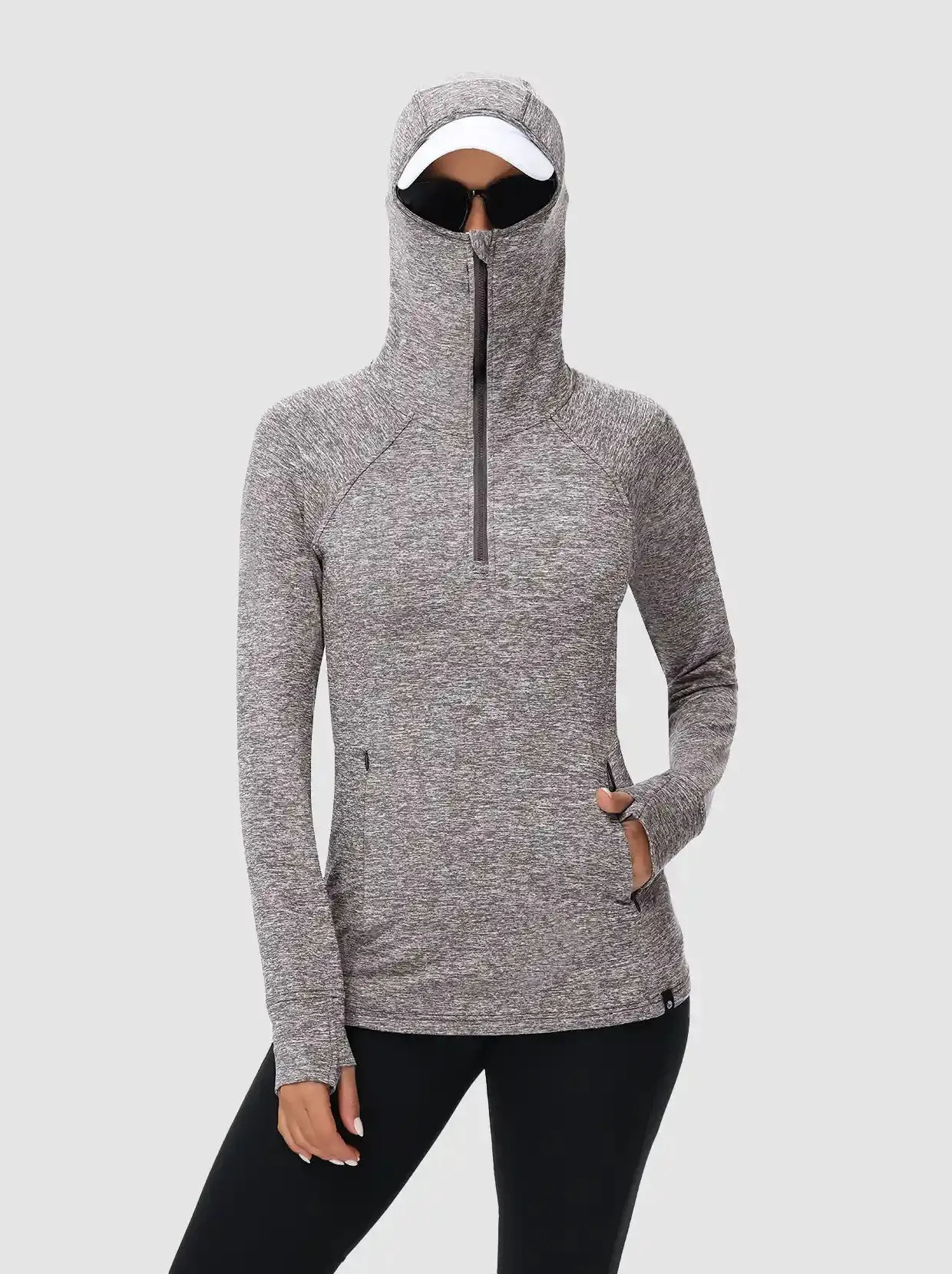 Half-zip Hoodies Long-sleeve Thermal Top for Women