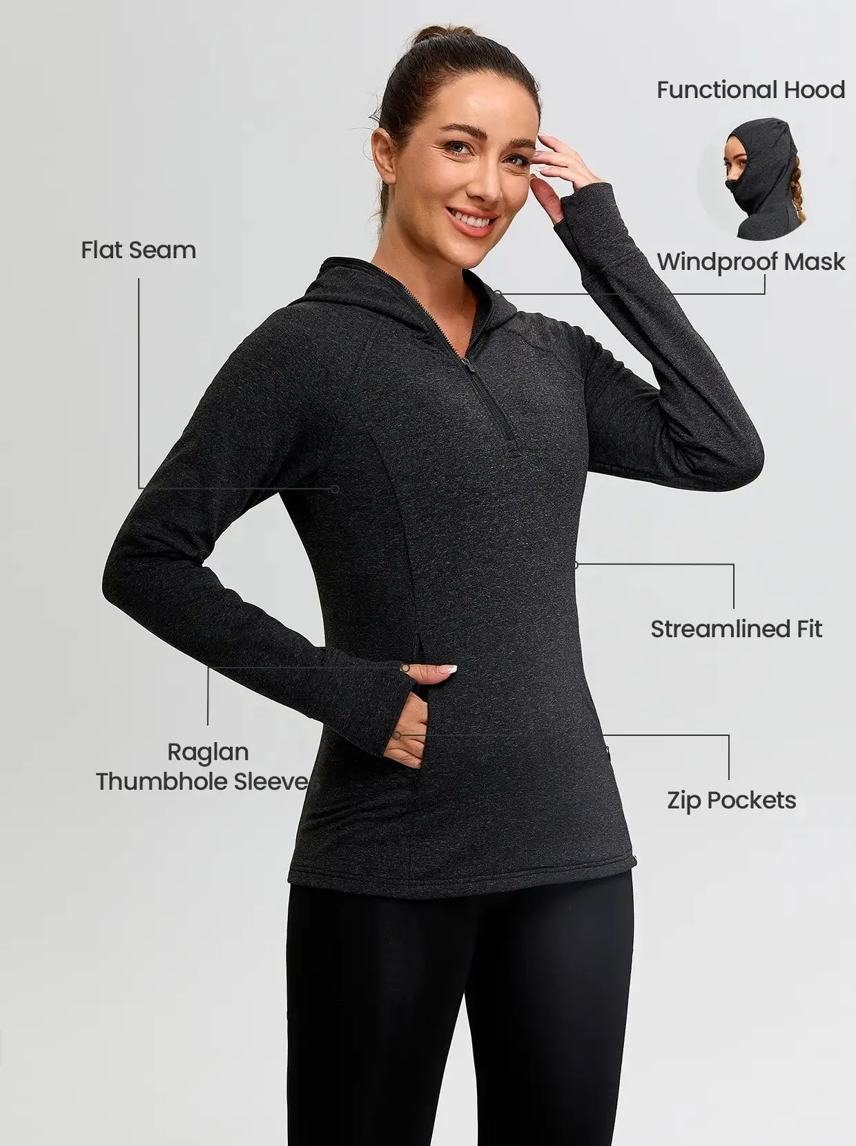 Half-zip Hoodies Long-sleeve Thermal Top for Women