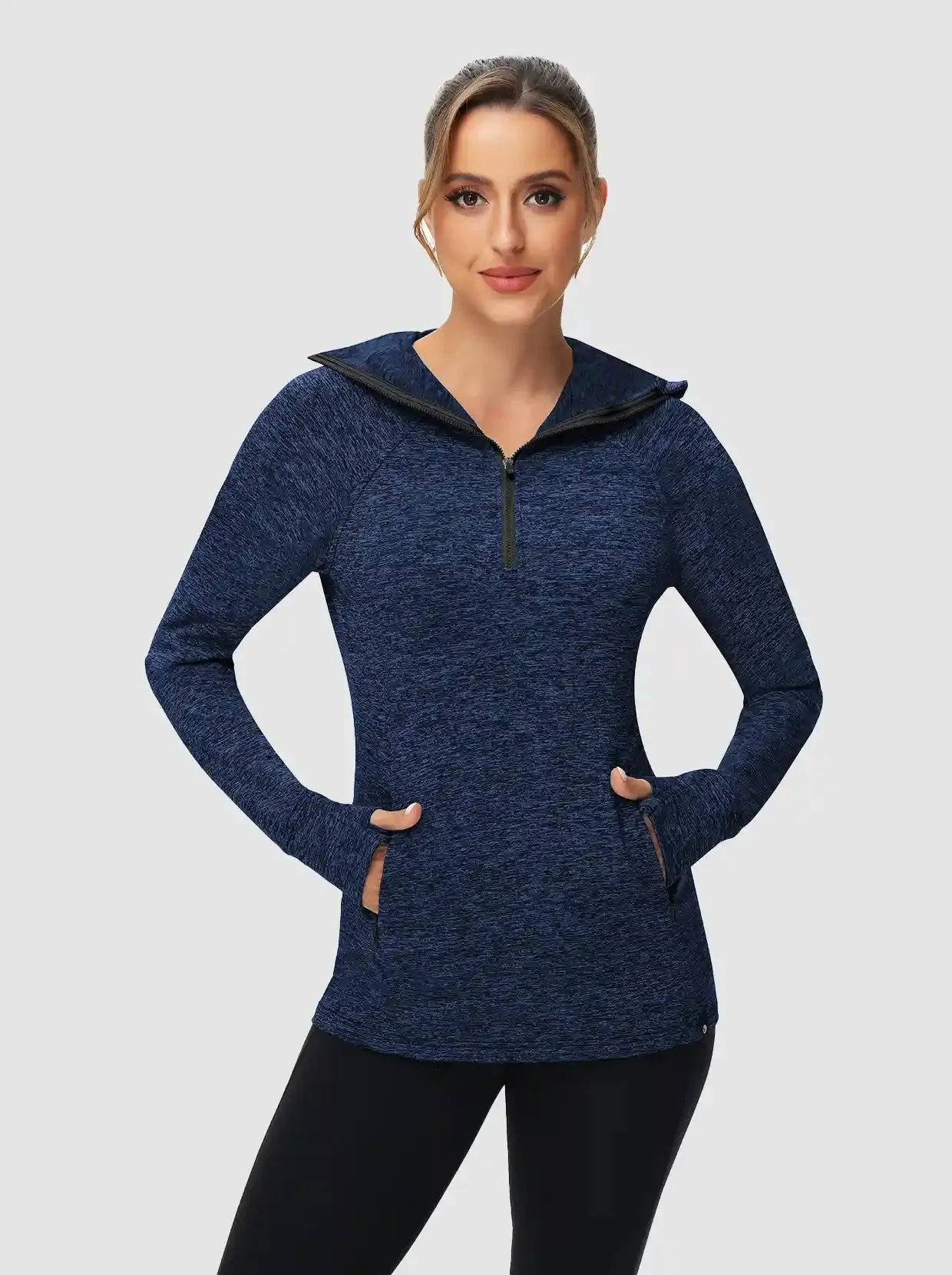 Half-zip Hoodies Long-sleeve Thermal Top for Women