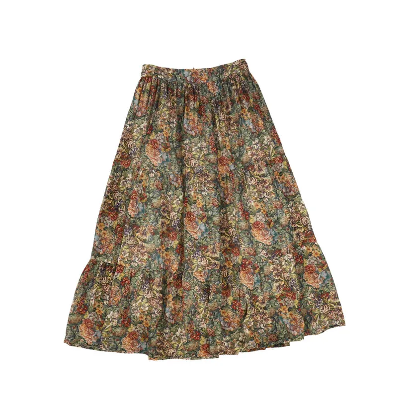 IMOGENE-LAYERED SKIRT W/SMOCK WAIST BAND-Winter Forest Tapestry