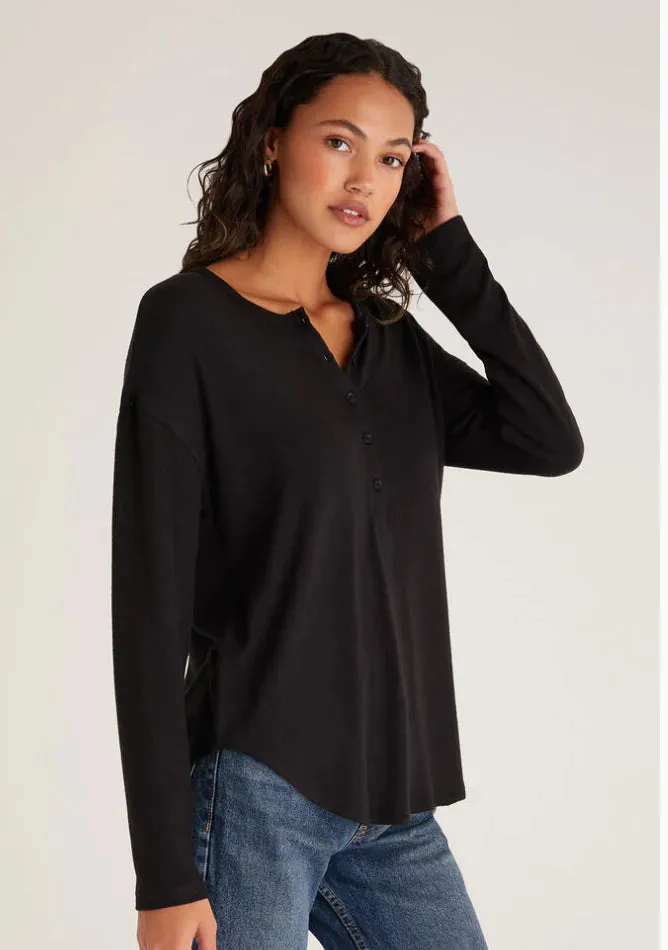 Kaia Marled Henley | Black, Sand