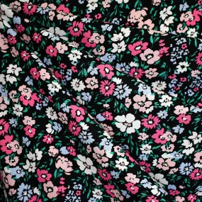 Layered Garden Floral Rayon Challis Black/Pink