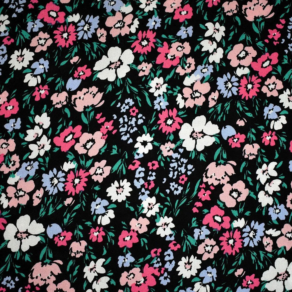 Layered Garden Floral Rayon Challis Black/Pink