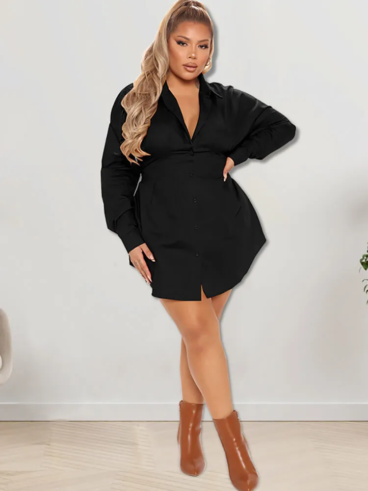 Long Sleeve V Neck Bodycon Shirt Dresses