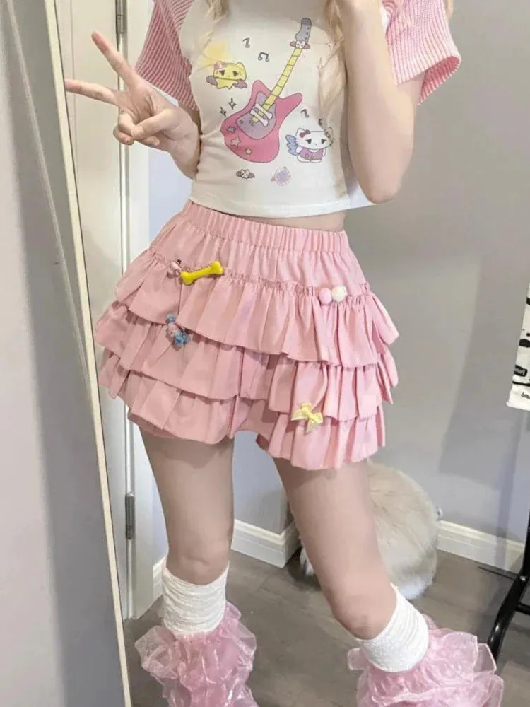 LVSANW DEEPTOWN Kawaii Lolita Skirt Women Ruffle Layered High Waist Cutecore Mini Skirt Shorts Harajuku Japanese Style Soft Girl