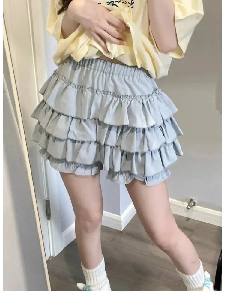 LVSANW DEEPTOWN Kawaii Lolita Skirt Women Ruffle Layered High Waist Cutecore Mini Skirt Shorts Harajuku Japanese Style Soft Girl