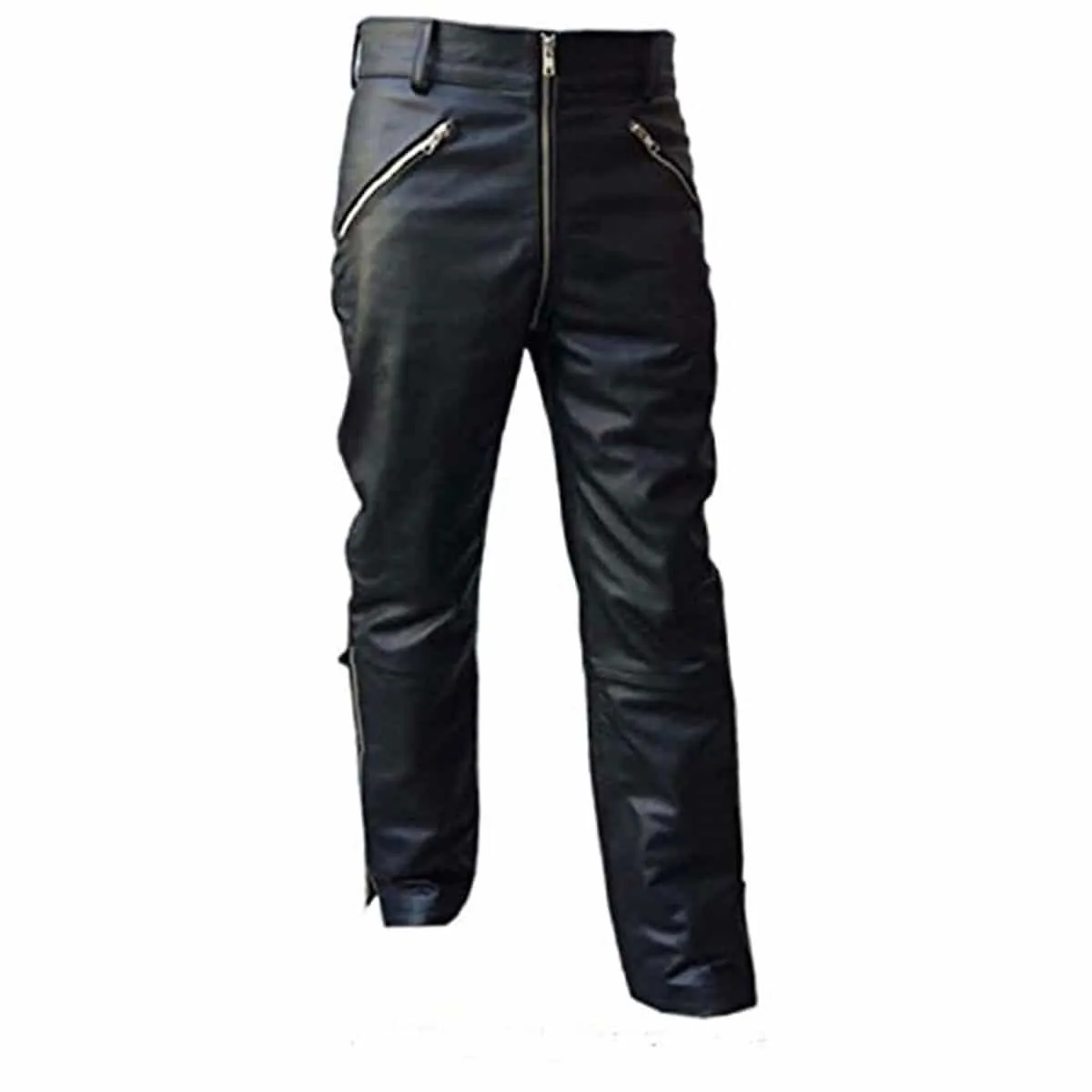 Mens Black Leather Bikers Style Motorcycle Jeans Pants - J6