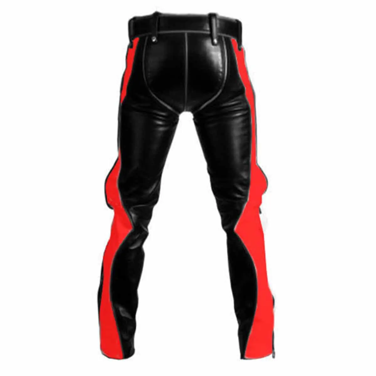 Mens Bondage Pants Black & Red Leather Heavy Duty Jeans Bluf (R2-Blk-Red)