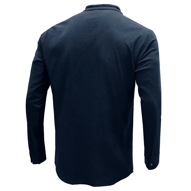 Mens Casual Blouse  Flex Henley Long Sleeve Pocket T Shirts Loose Tops  |  220505