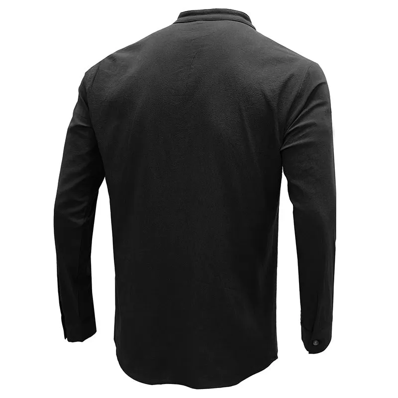 Mens Casual Blouse  Flex Henley Long Sleeve Pocket T Shirts Loose Tops  |  220505