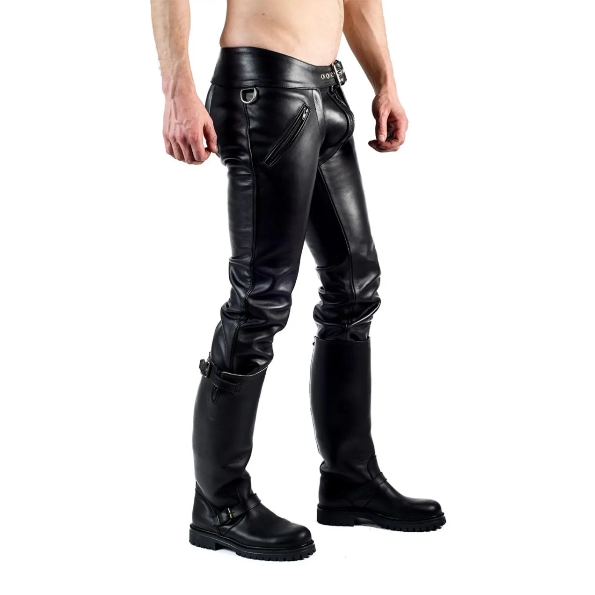 Mens Leather Convertible Pants with Detachable Jockstrap