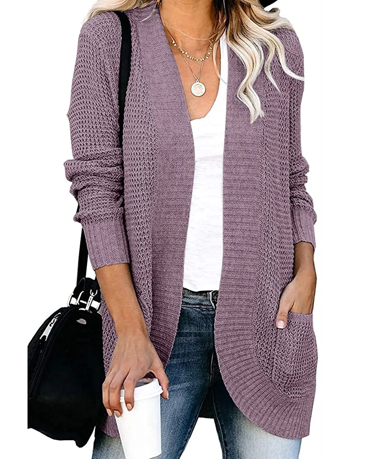 MEROKEETY Open Front Chunky Knit Draped Cardigan