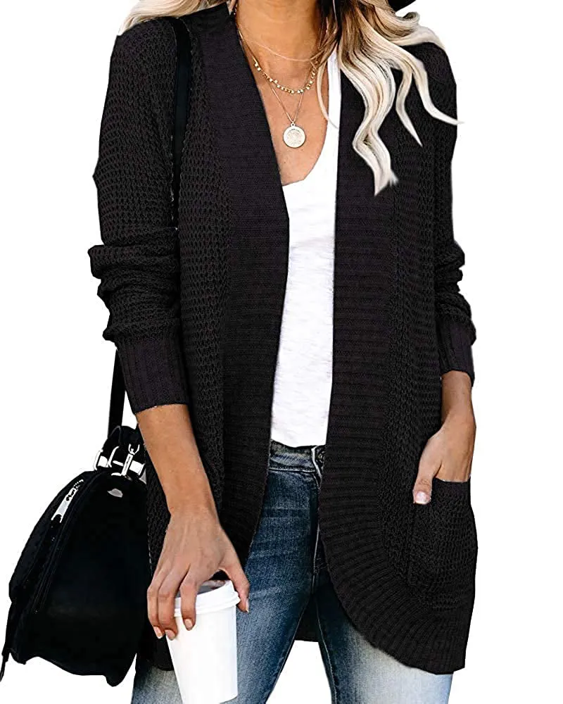 MEROKEETY Open Front Chunky Knit Draped Cardigan