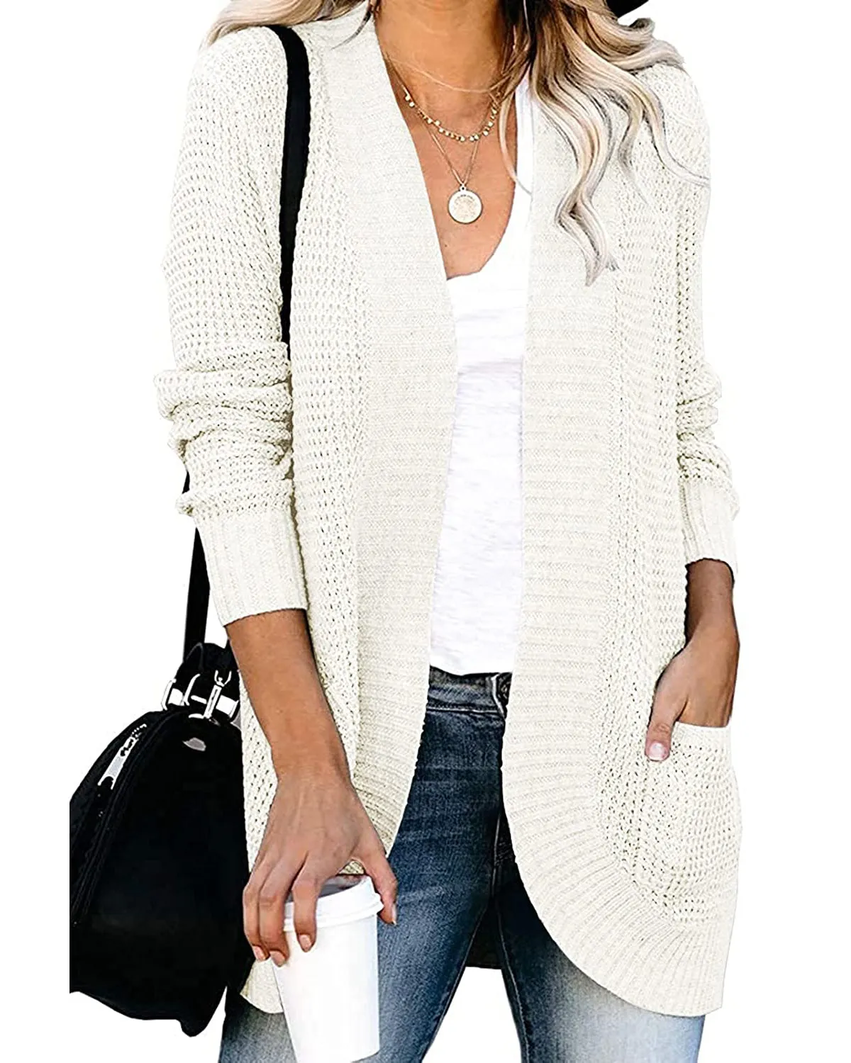 MEROKEETY Open Front Chunky Knit Draped Cardigan