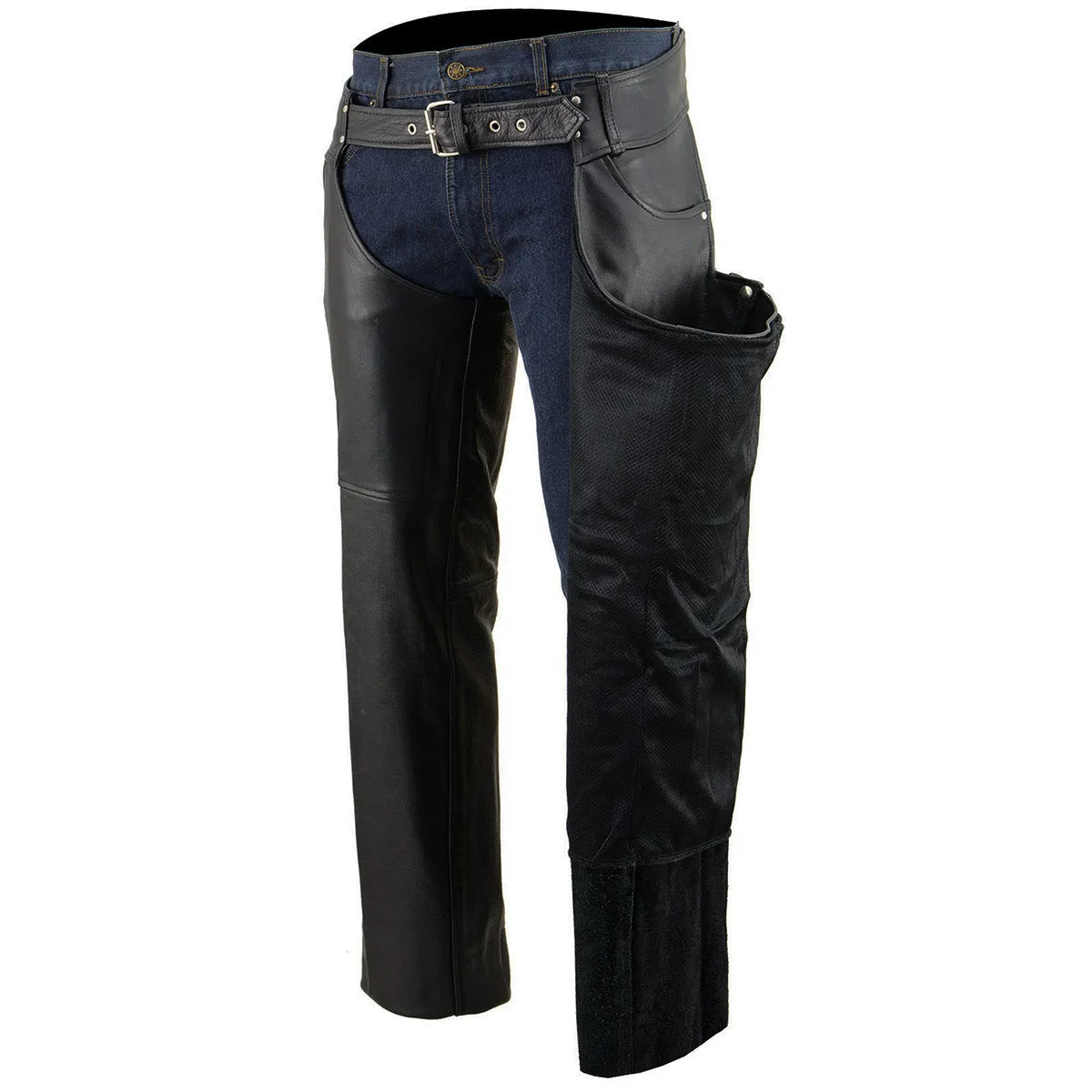 Milwaukee Leather Chaps for Men's Black Premium Leather - Classic Jean Style Pockets Motorcycle Chap - SH1101TALL