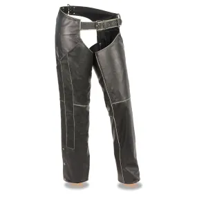 Milwaukee Leather MLL6516 Women's Classic Black Rub-Off Low Rise Premium Leather Chaps