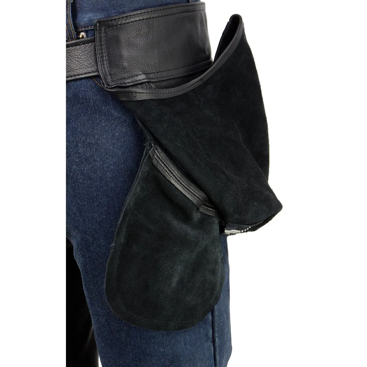 Milwaukee Leather USA MADE MLM5570 Men's Black 'Enfold' Classic Premium Leather Motorcycle Chaps with Jean Pockets