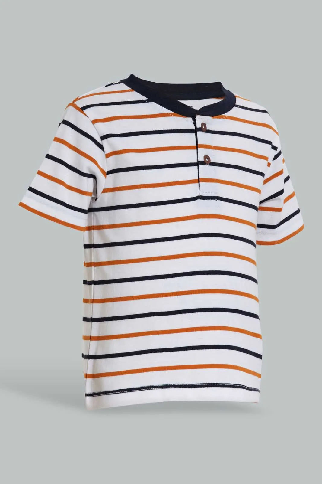 Navy And White Stripe Henley T-Shirt For Baby Boys (Pack of 2)