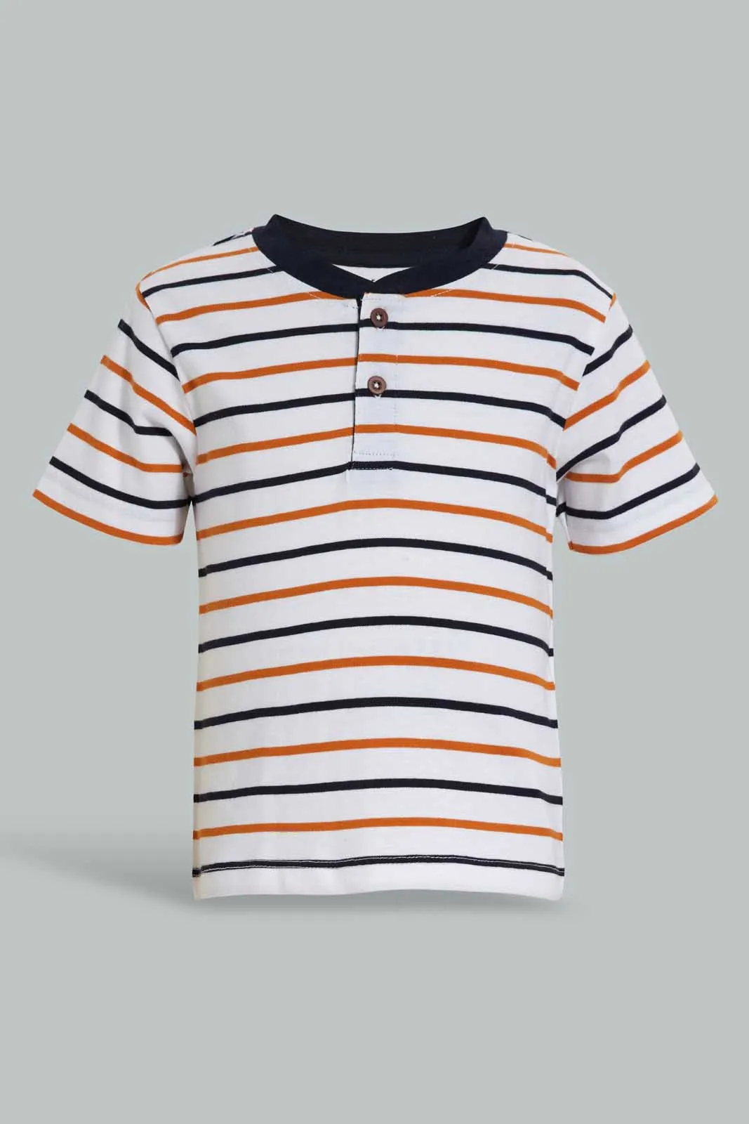 Navy And White Stripe Henley T-Shirt For Baby Boys (Pack of 2)