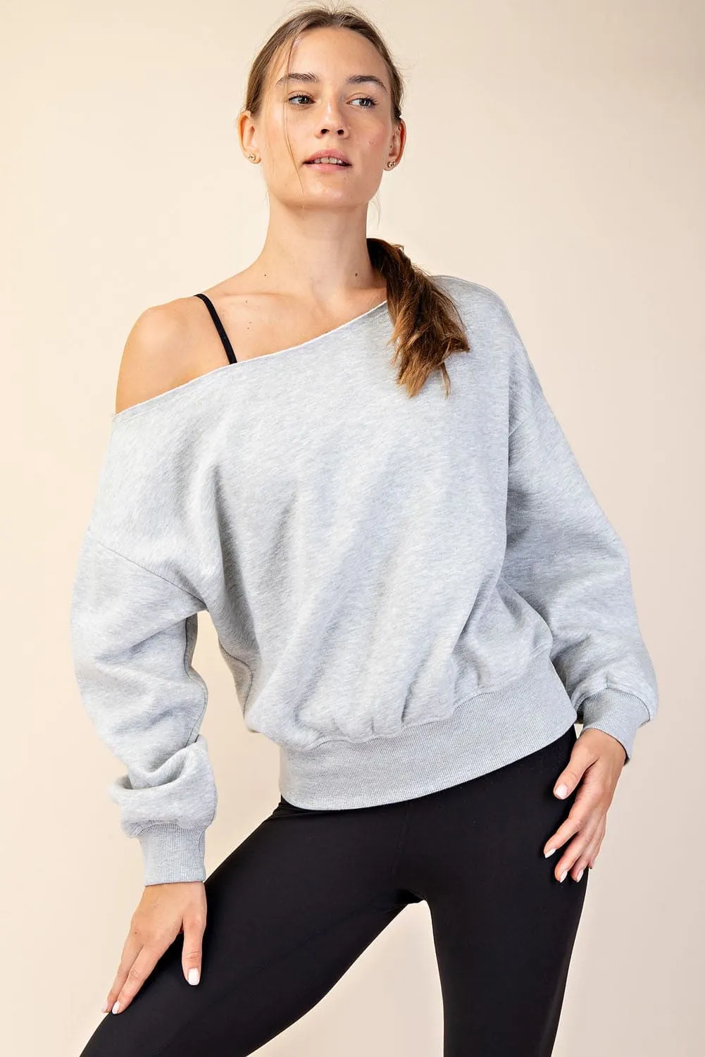 Off Shoulder French Terry Sweatshirt-Curvy