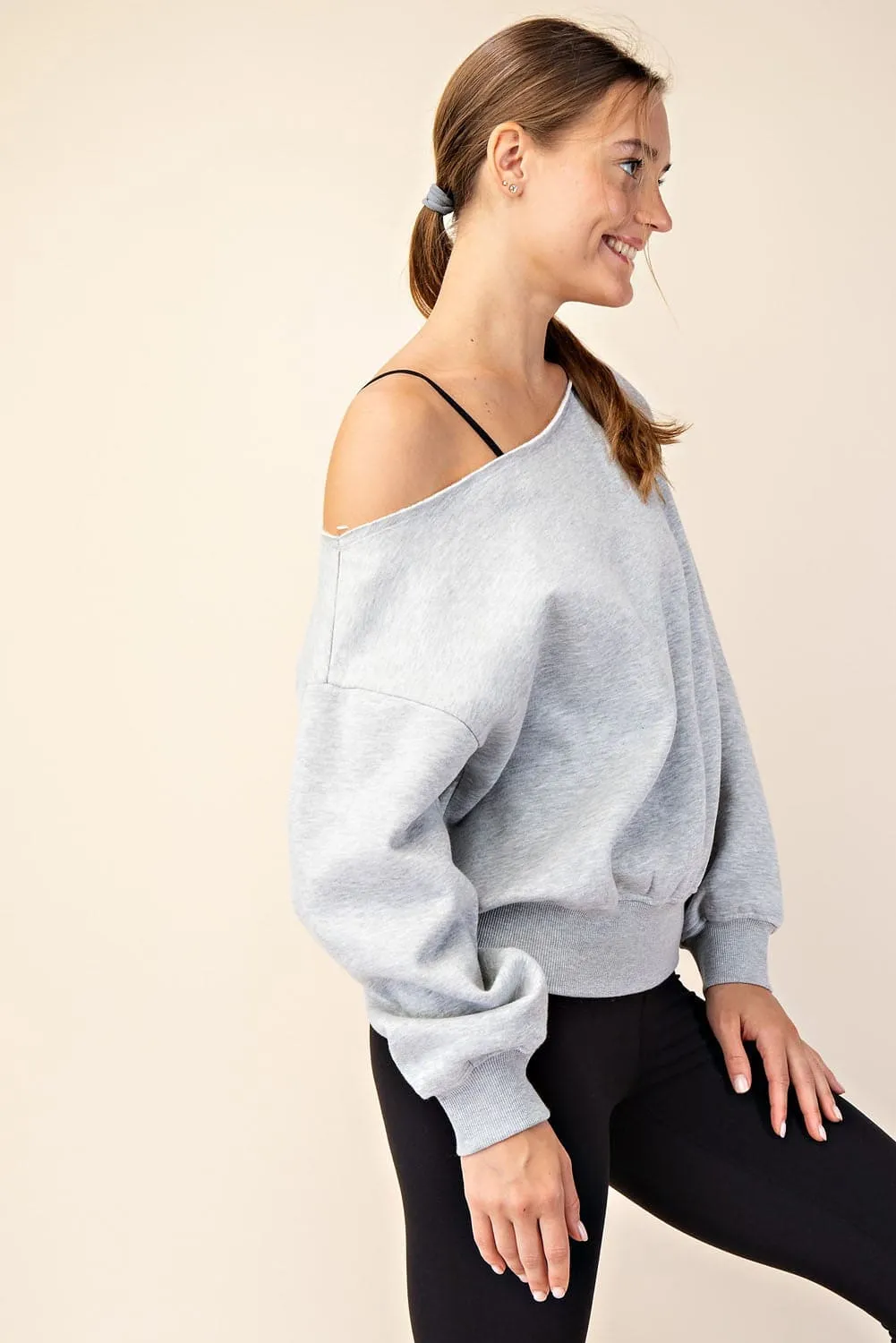 Off Shoulder French Terry Sweatshirt-Curvy